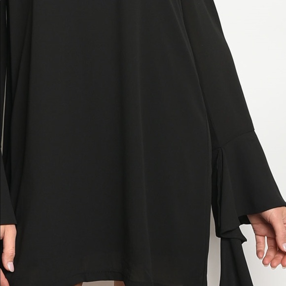 BLACK DETAILED BELL SLEEVE TUNIC DRESS - Picture 4 of 7